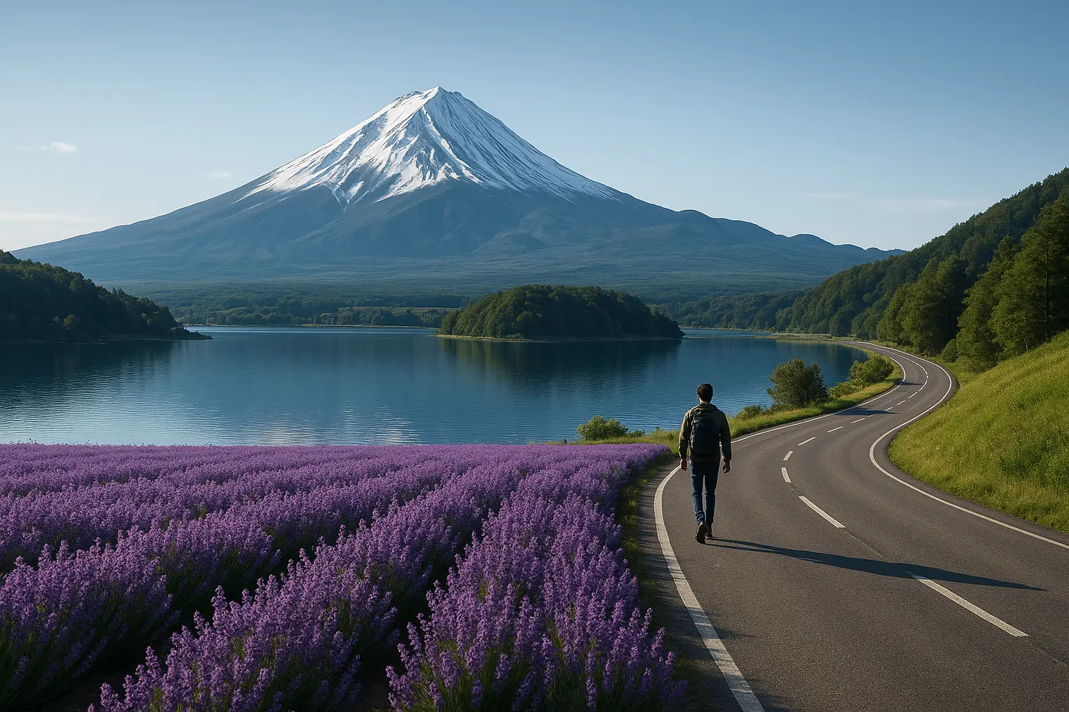 champ de lavande a hokkaido avec une vue du mont Fuji