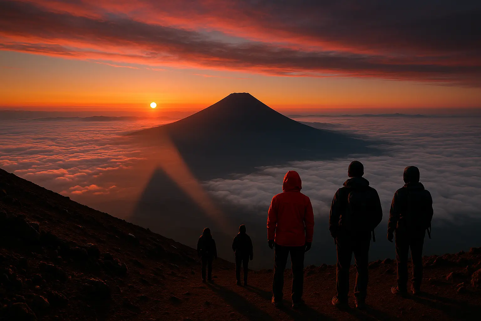 mont fuji avec un coucher de soleil