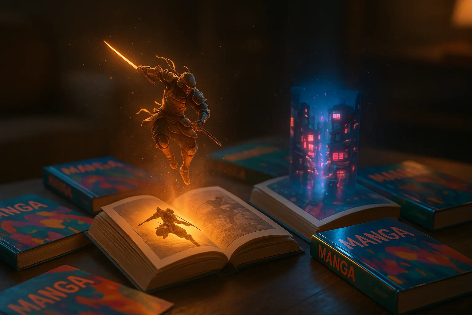 samouraï qui sort d'un manga papier