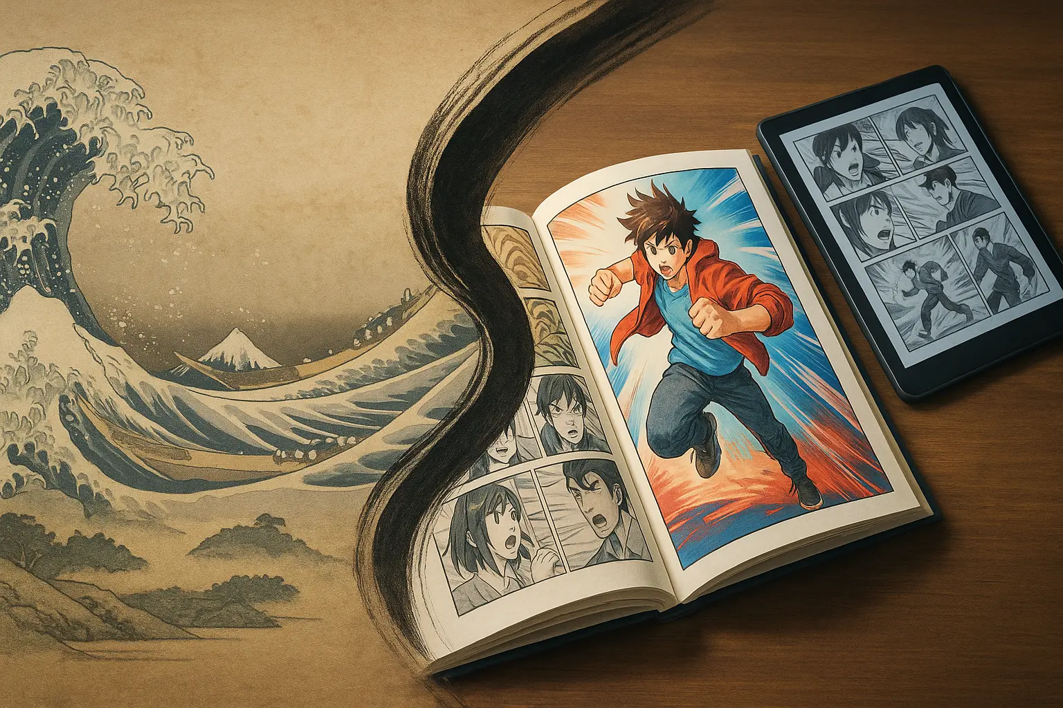 illustration avec un manga papier