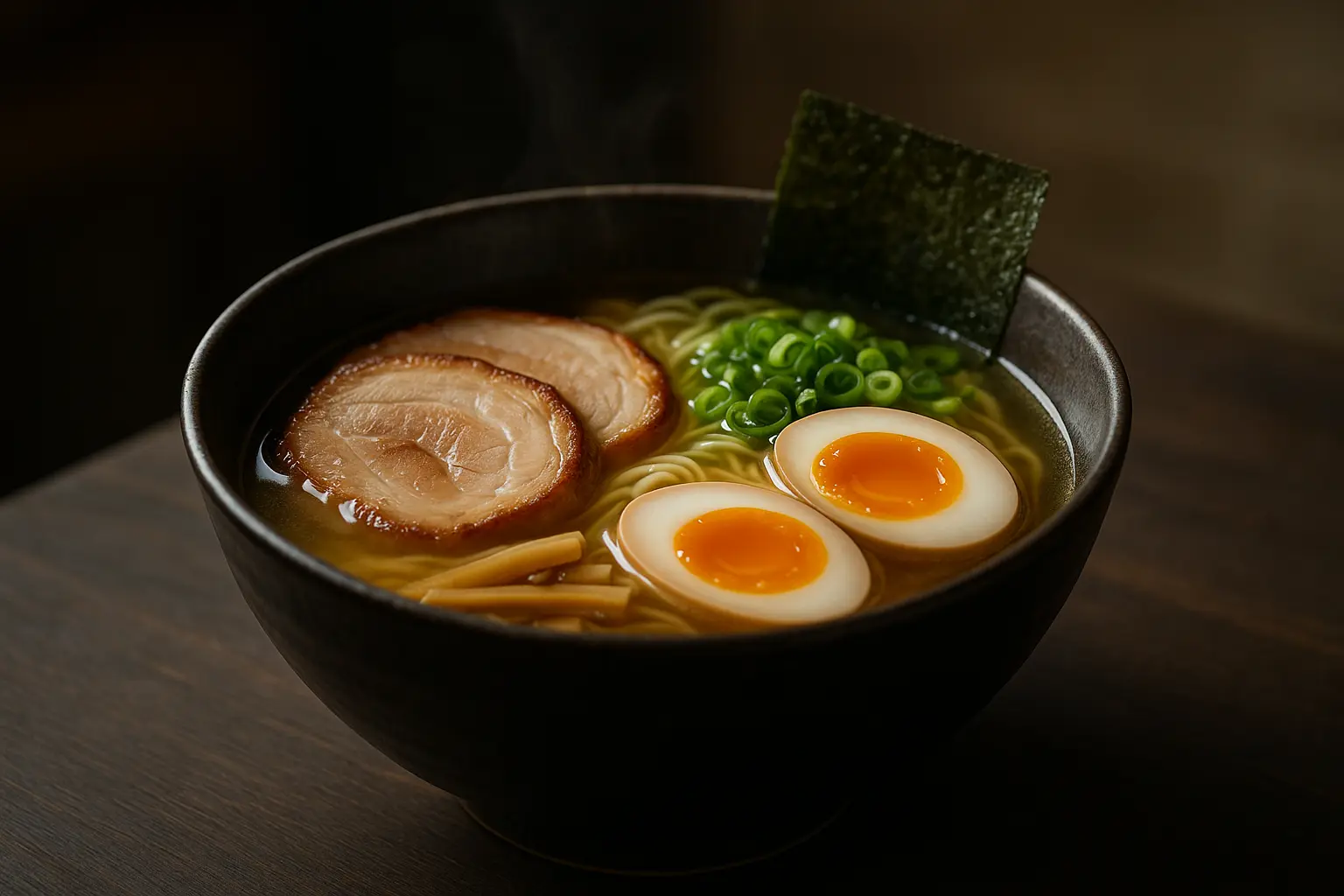 bol de shio ramen posé sur une table