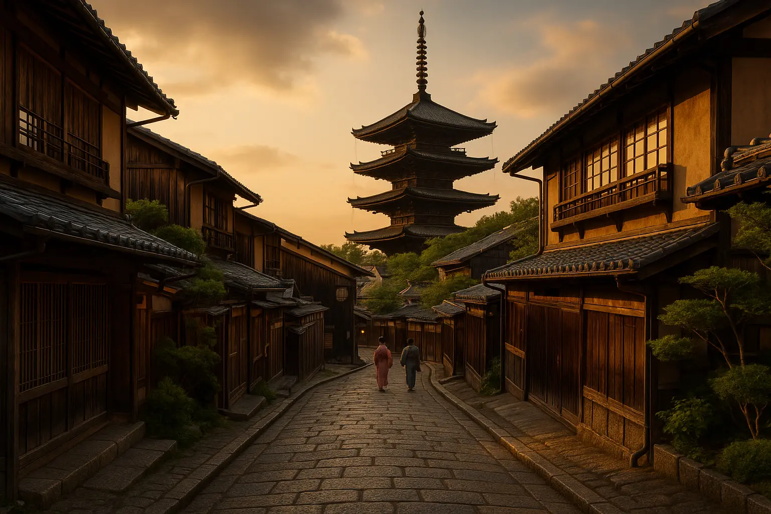 higashiyama pendant un coucher de soleil