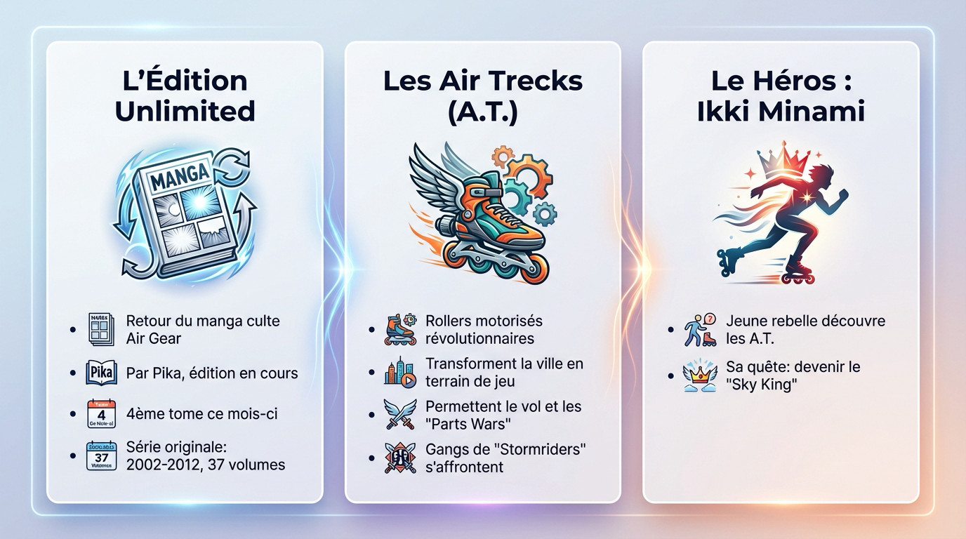 Illustration dynamique du manga Air Gear mettant en scène Ikki et ses Air Trecks