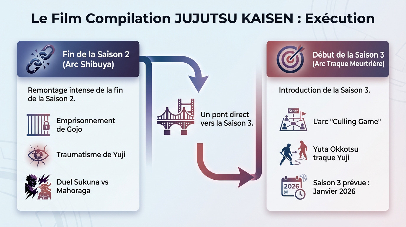 Affiche promotionnelle du film compilation Jujutsu Kaisen Exécution montrant Yuji et Yuta