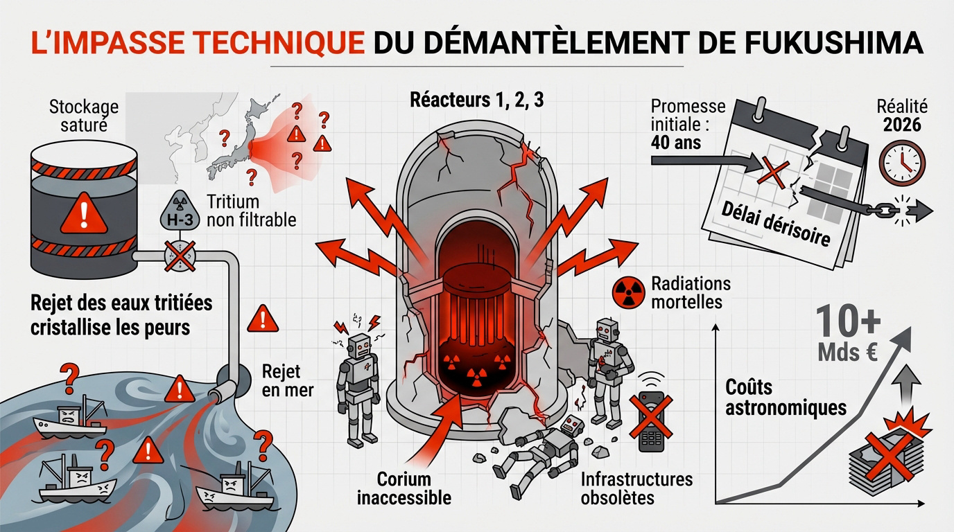 Centrale de Fukushima Daiichi et ses cuves de stockage