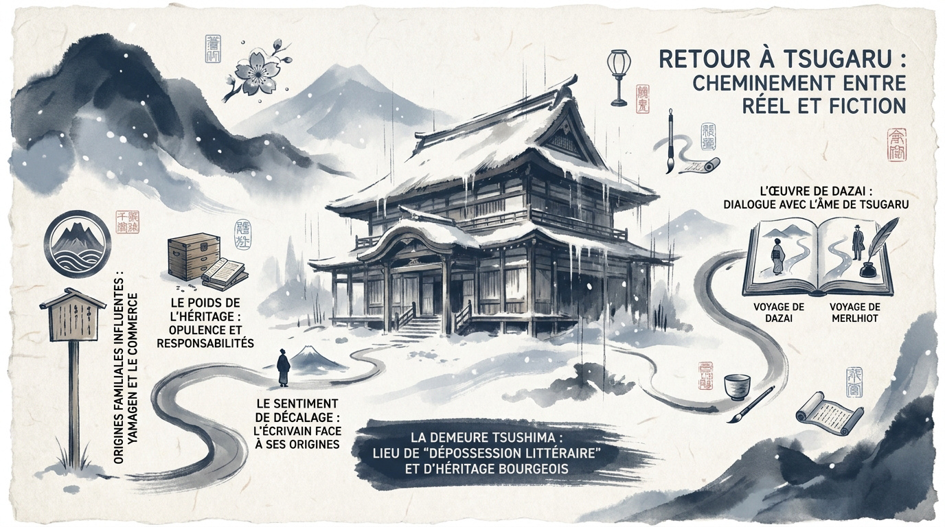 Paysage enneigé de la région de Tsugaru évoquant l'univers d'Osamu Dazai